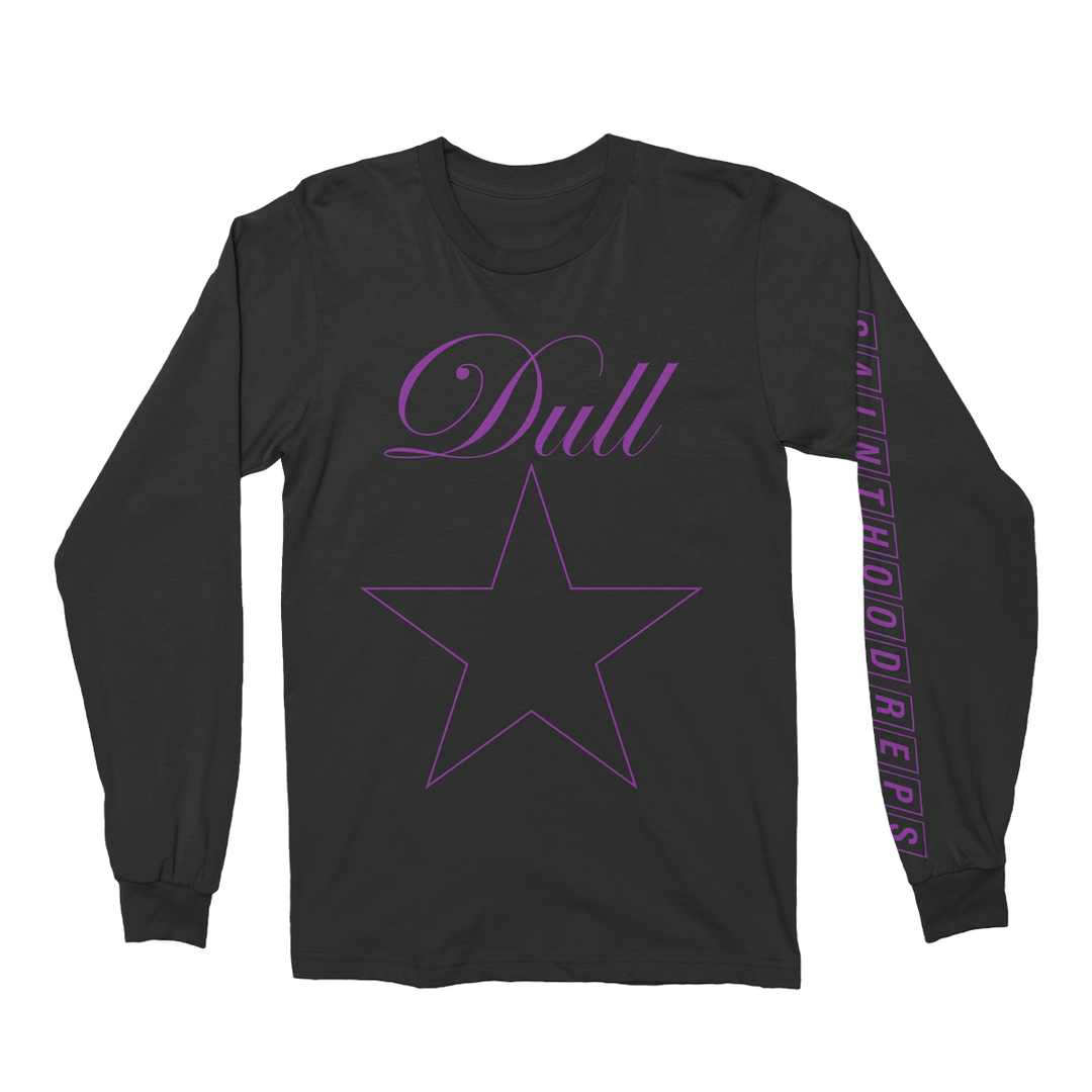 Sainthood reps black longsleeve tshirt with purple "Dull Bliss" logo