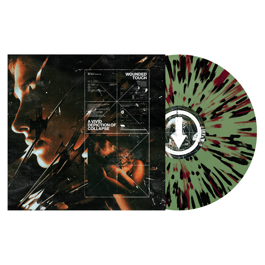 A vivid depiction of collapse green with red and black splatter